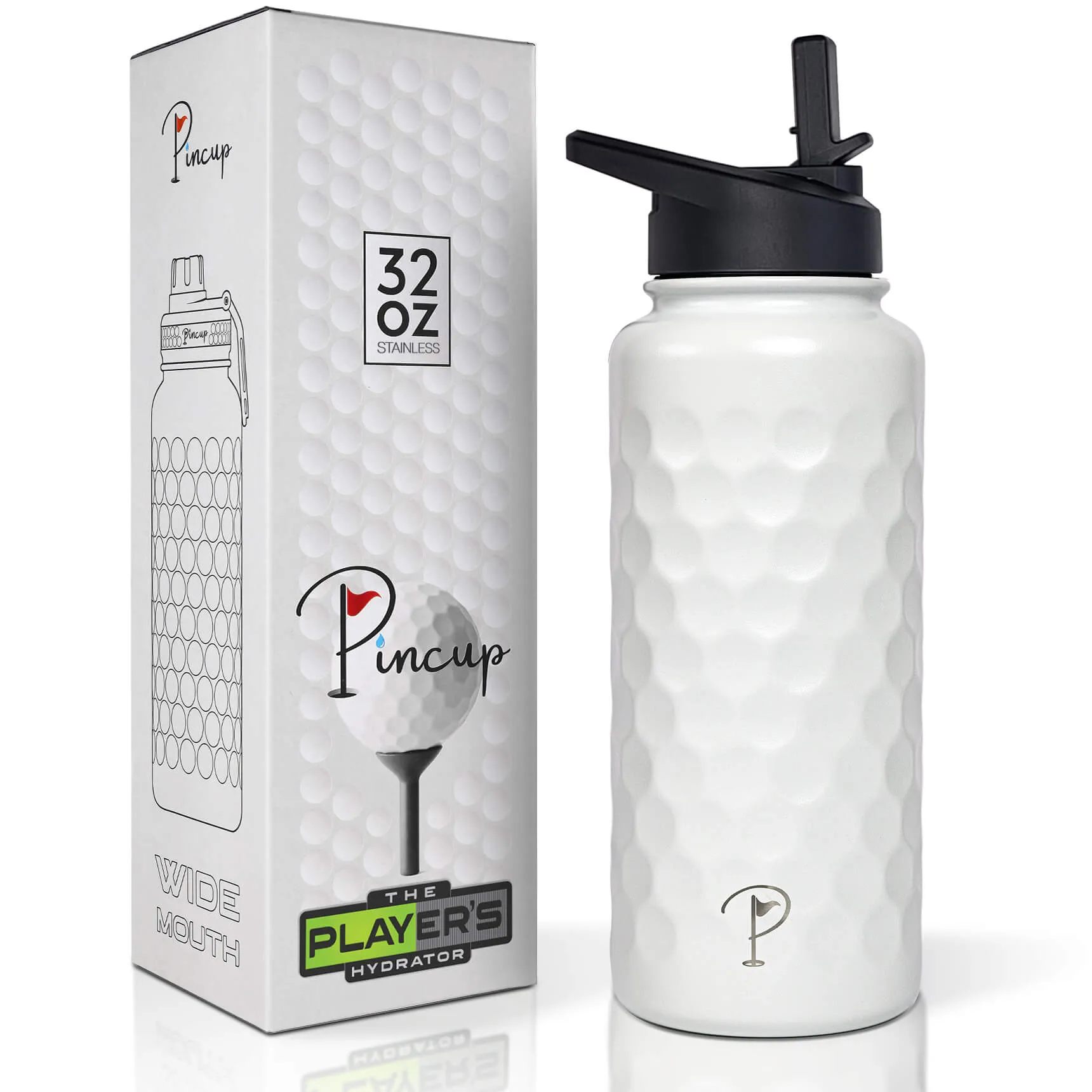 32 oz White Straw Lid Water Bottle