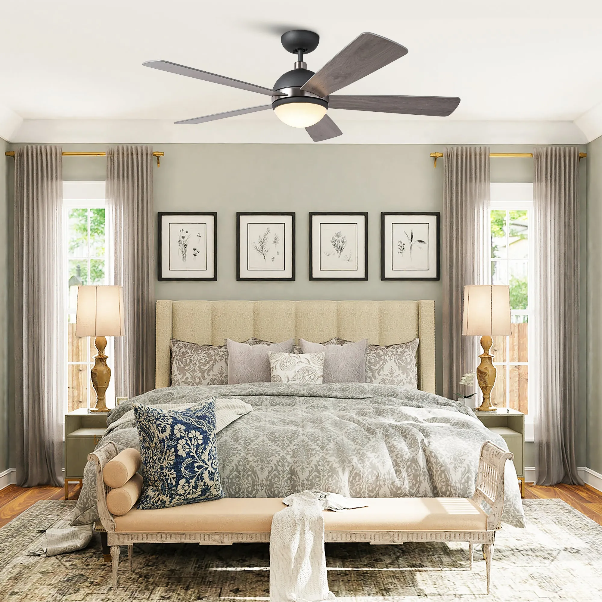 52" Indutrial 5 Blades Ceiling Fan with LED Lighting