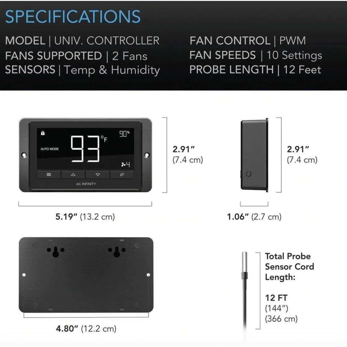 AC Infinity Cloudline T Series Inline Fans with LCD Temp and Humidity Controller