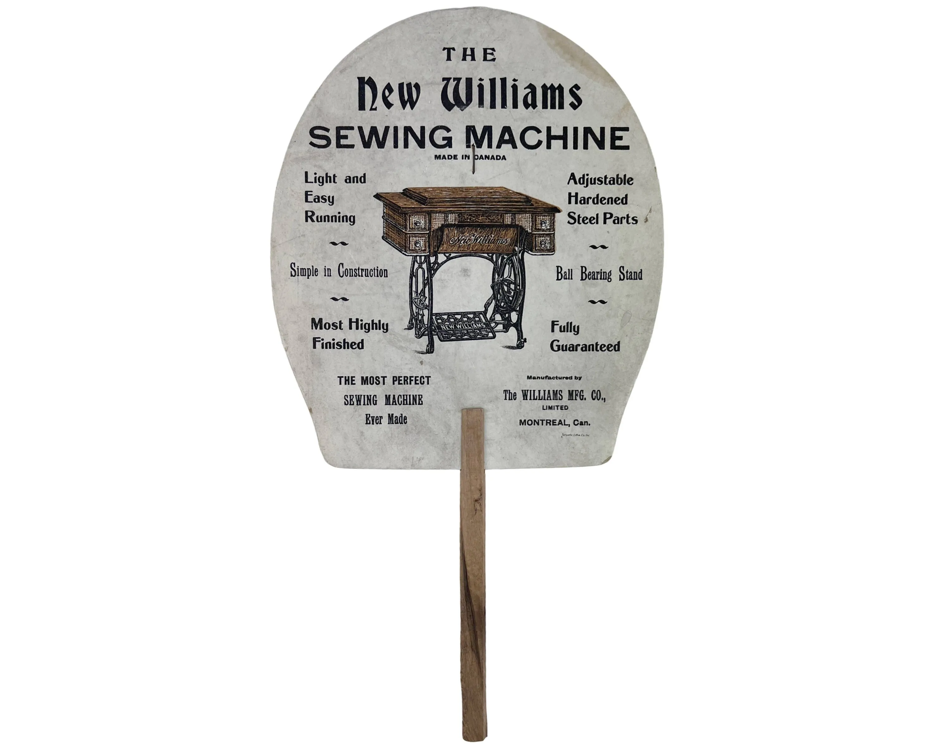 Antique Sewing Machine Advertising Fan Ad New Williams Montreal Advertisement