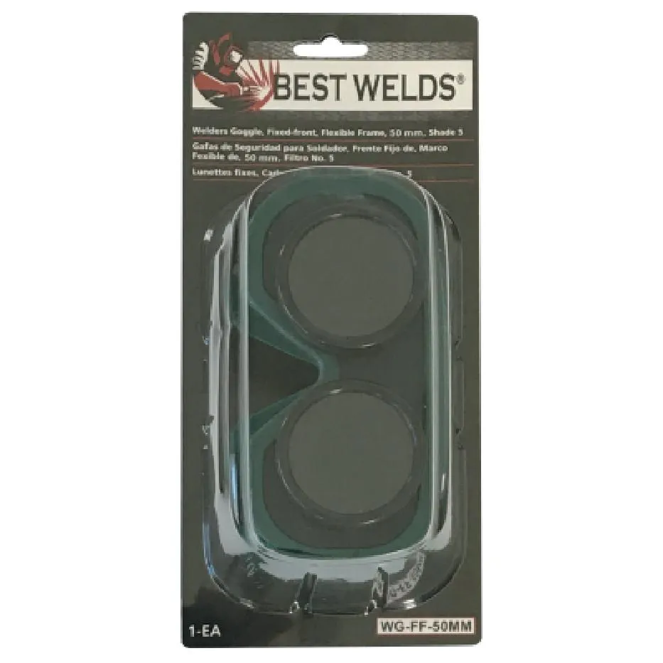 Best Welds Fixed Front Flex Goggles, Green, Shade 5, Vinyl, WG-FF-50MM