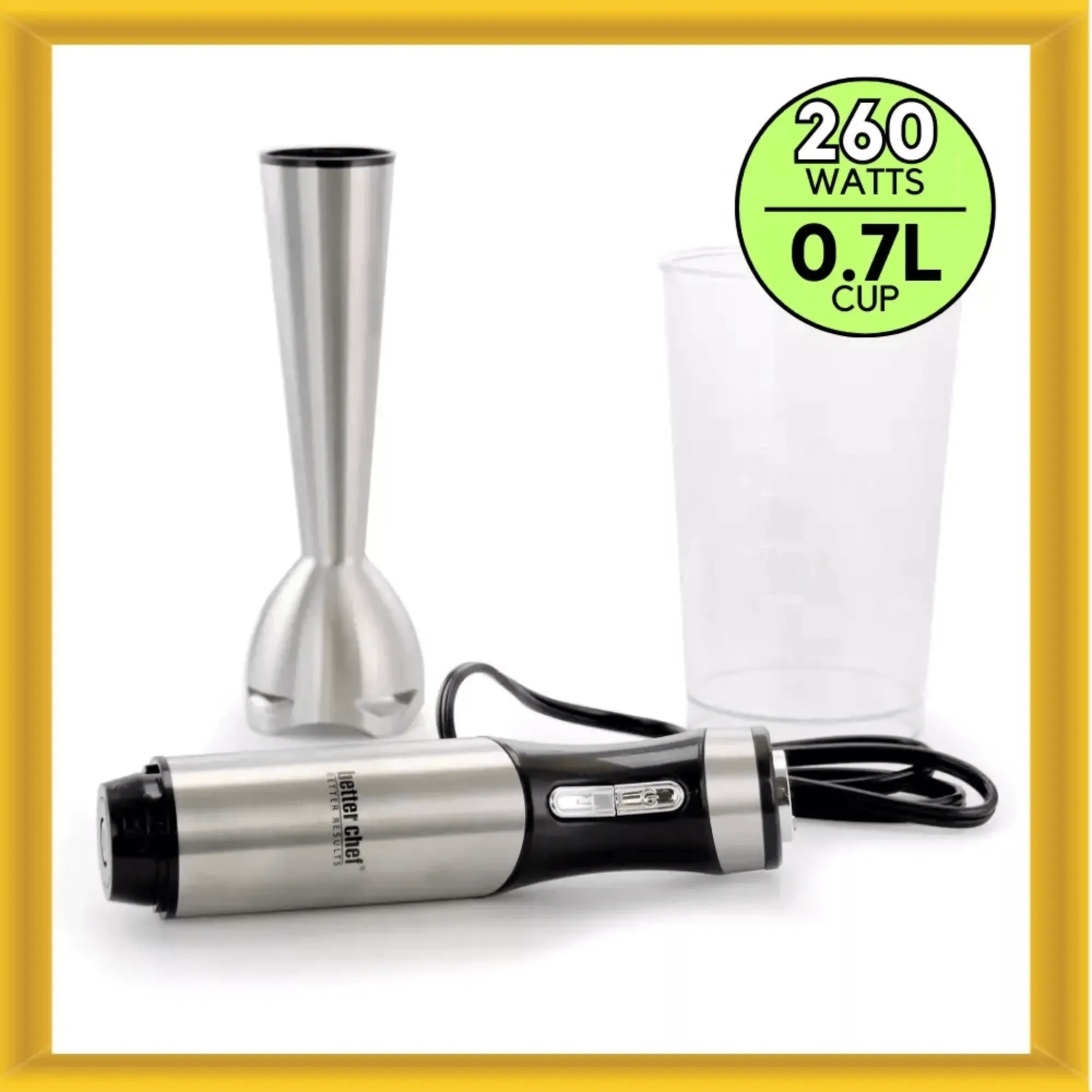 Better Chef 260W Variable Speed Stainless Steel Immersion Blender with Cup by Jupiter Gear Home