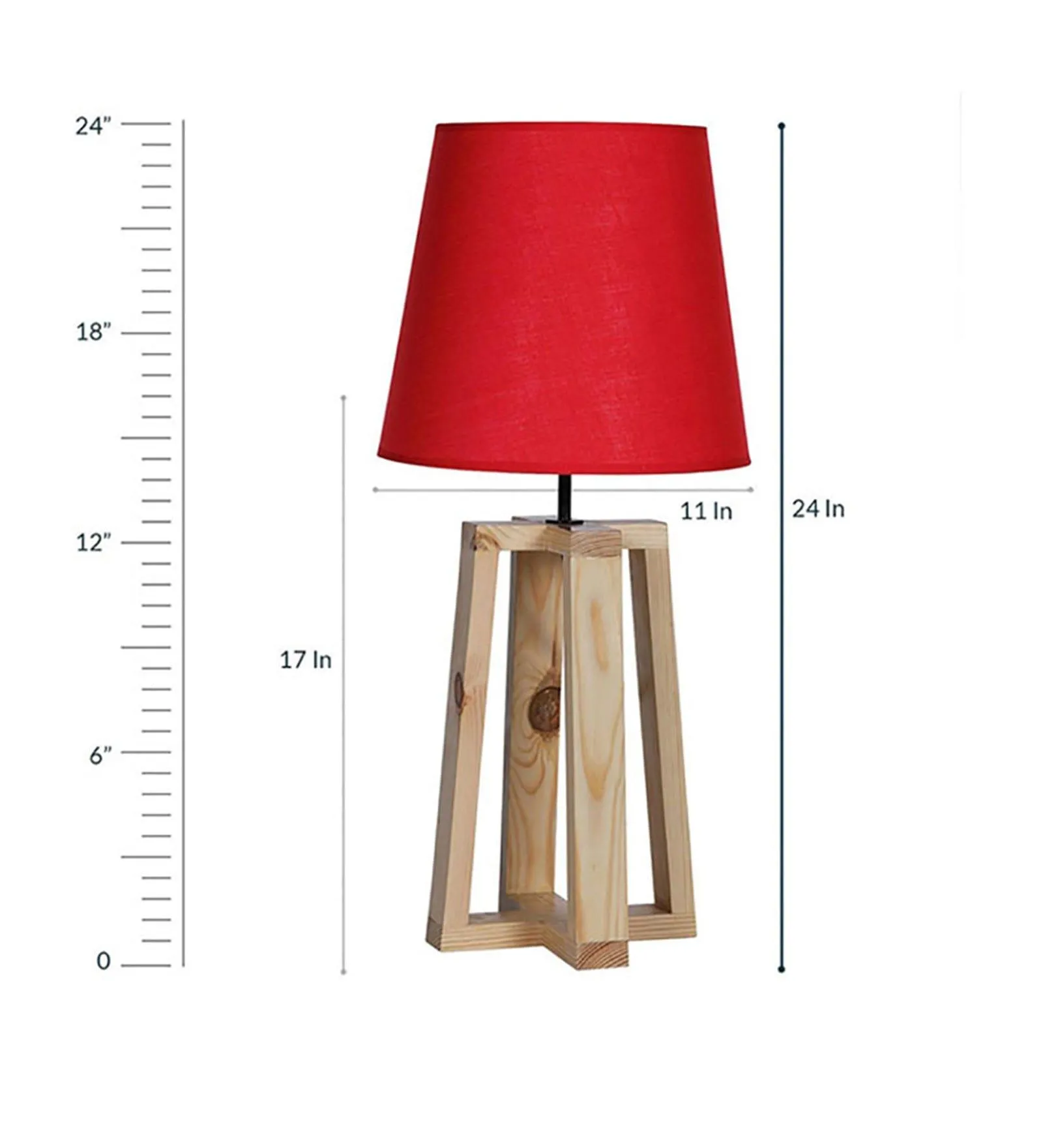 Blender Beige Wooden Table Lamp with Red Fabric Lampshade (BULB NOT INCLUDED)