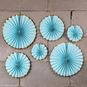 Blue Party Paper Fans Gold Trim