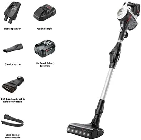 Bosch Unlimited 7 BCS712GB MultiUse Lightweight Cordless Vacuum Cleaner with Auto Detect, Flex Tube, 2 Batteries, 80 minutes continuous runtime - White