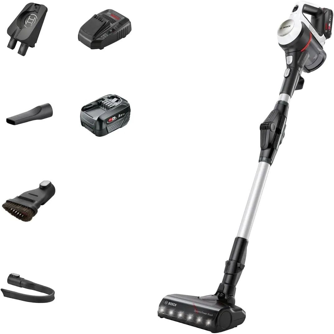 Bosch Unlimited 7 BCS712GB MultiUse Lightweight Cordless Vacuum Cleaner with Auto Detect, Flex Tube, 2 Batteries, 80 minutes continuous runtime - White