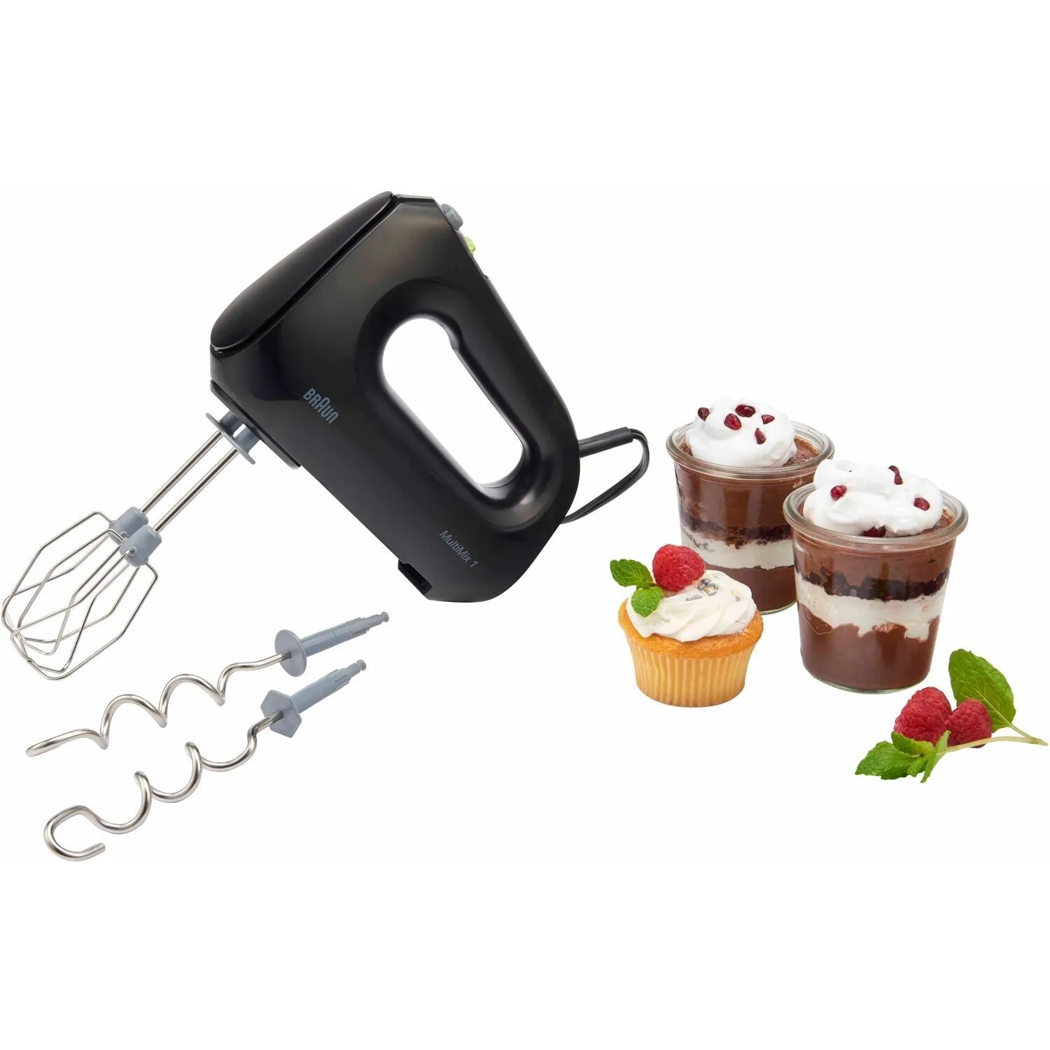 Braun Multimix 1 Hand Mixer w/Beaters, Dough Hooks and Accessory Bag in Black (HM1010BK)