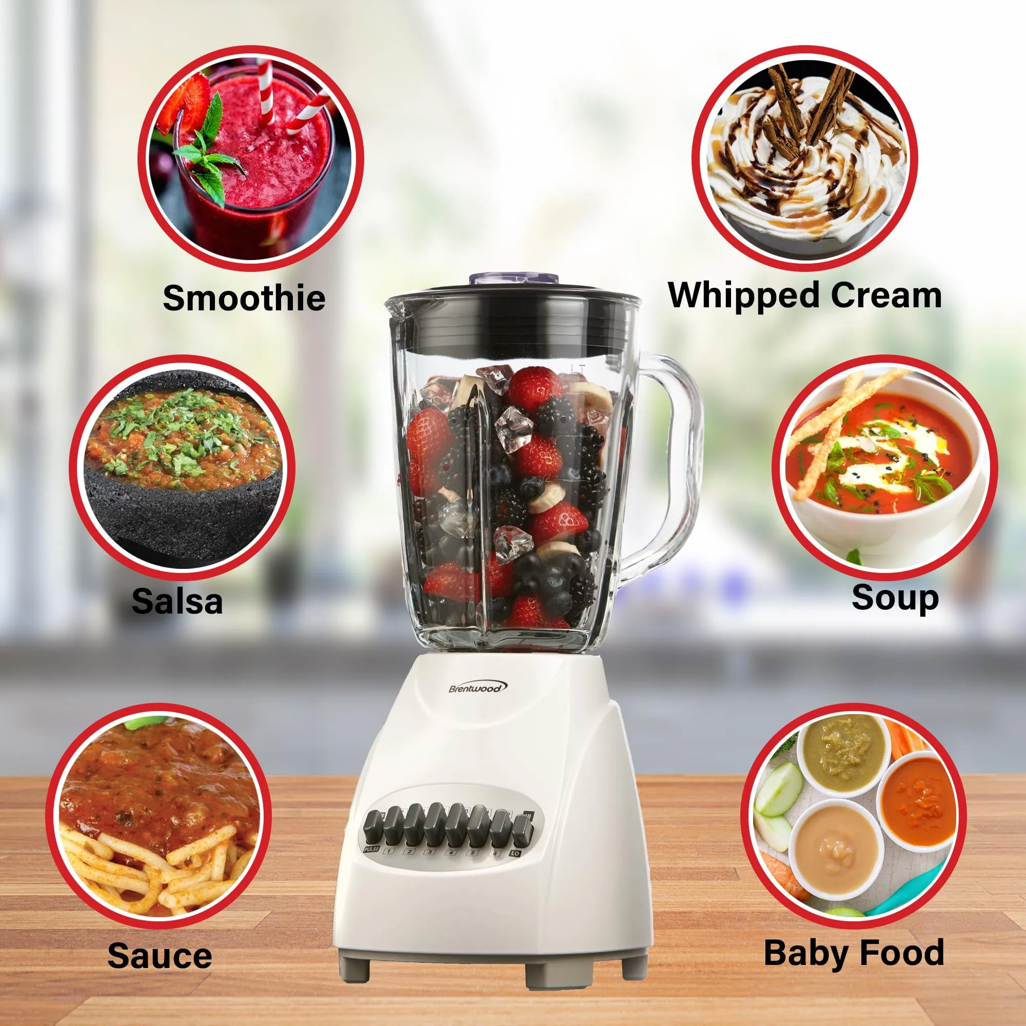 Brentwood JB-920W 12-Speed   Pulse Blender with Glass Jar, White