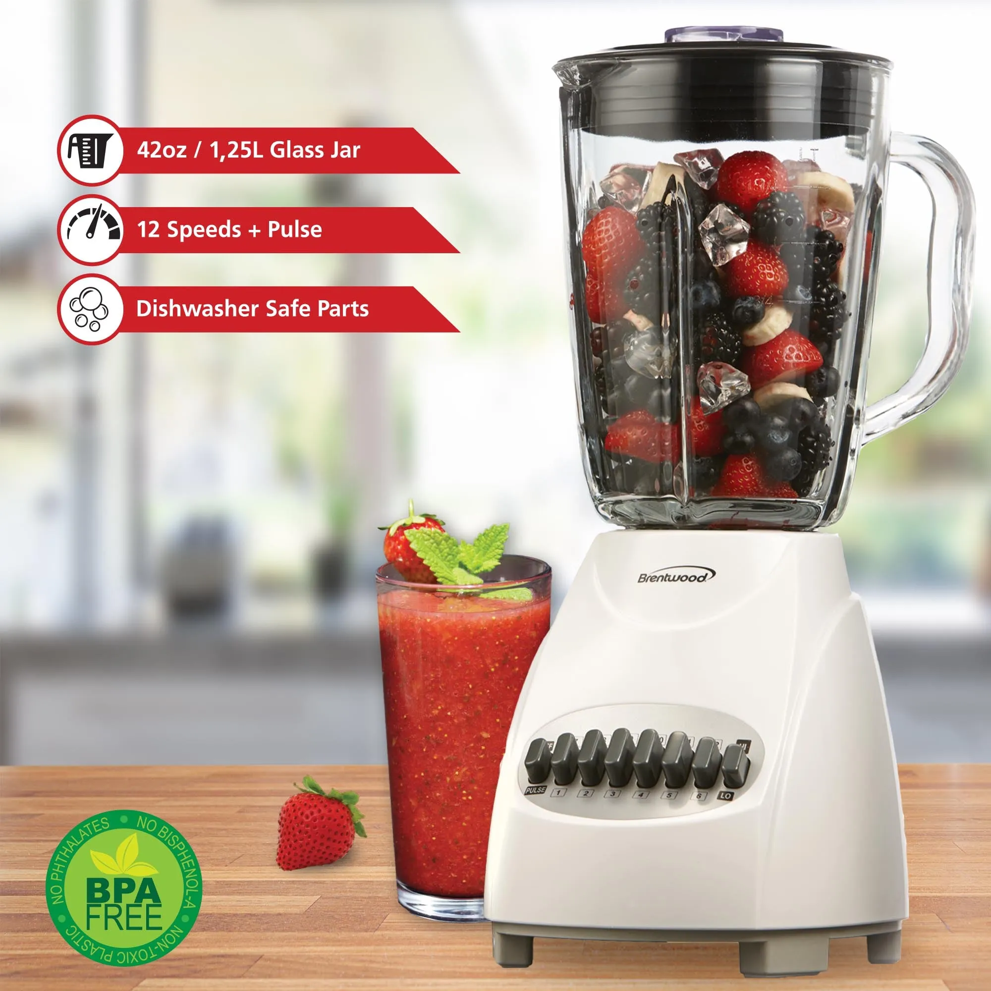 Brentwood JB-920W 12-Speed   Pulse Blender with Glass Jar, White