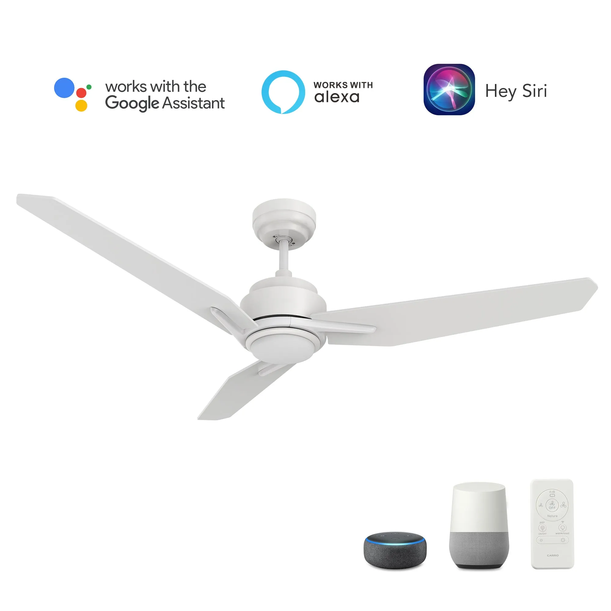 CALEN 48 inch 3-Blade Smart Ceiling Fan with LED Light Kit & Remote Control- White/White