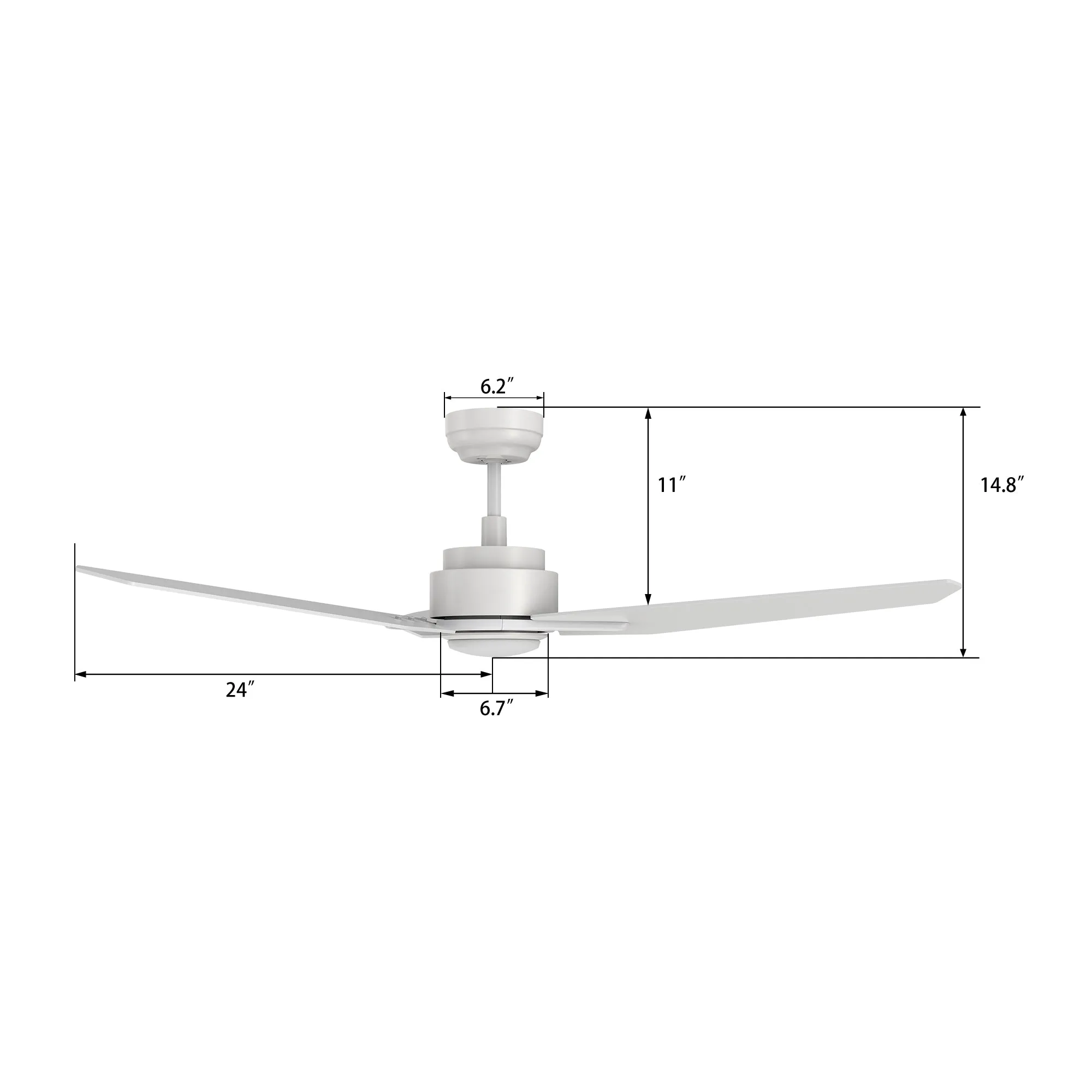 CALEN 48 inch 3-Blade Smart Ceiling Fan with LED Light Kit & Remote Control- White/White