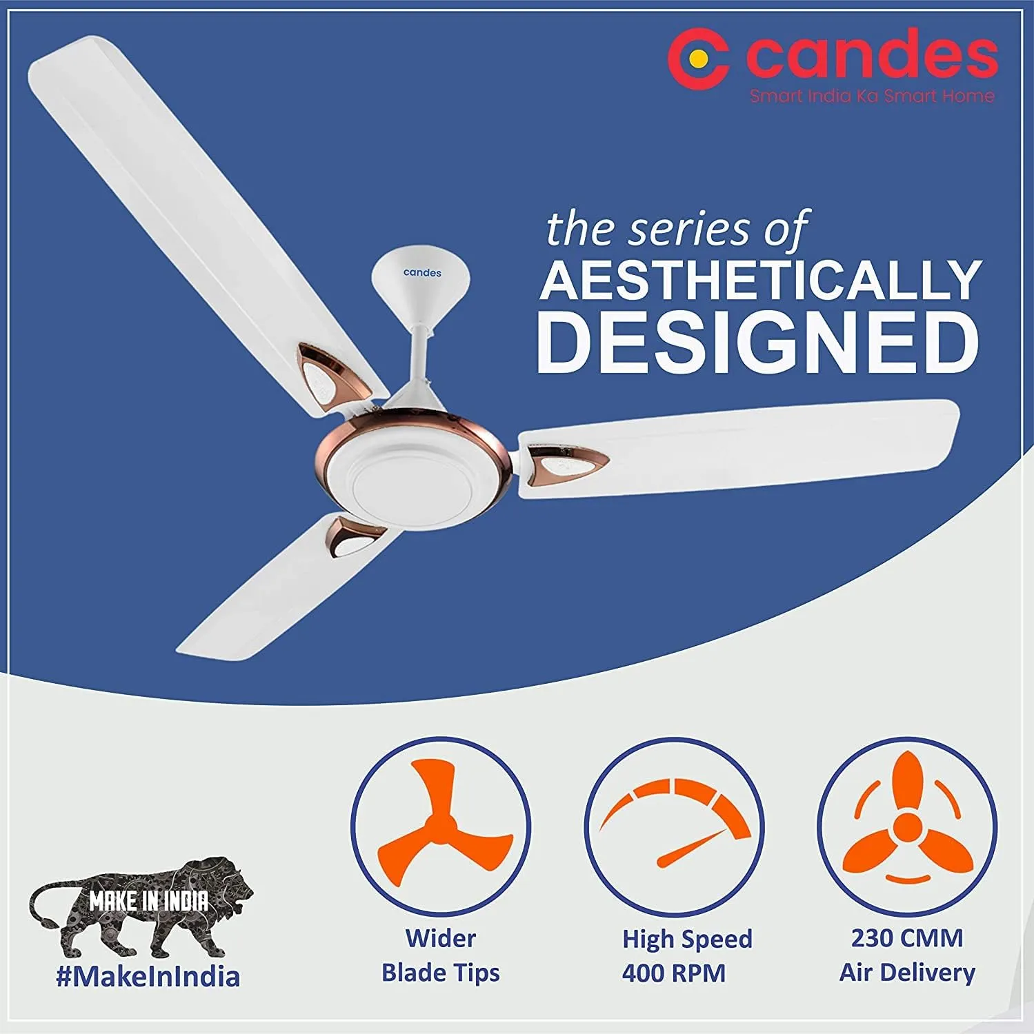 Candes Breeza Ceiling Fans for Home 1200mm / 48 inch | BEE 3 Star Rated, High Air Delivery, Noiseless & Energy Efficient | 1 1 Years Warranty | White