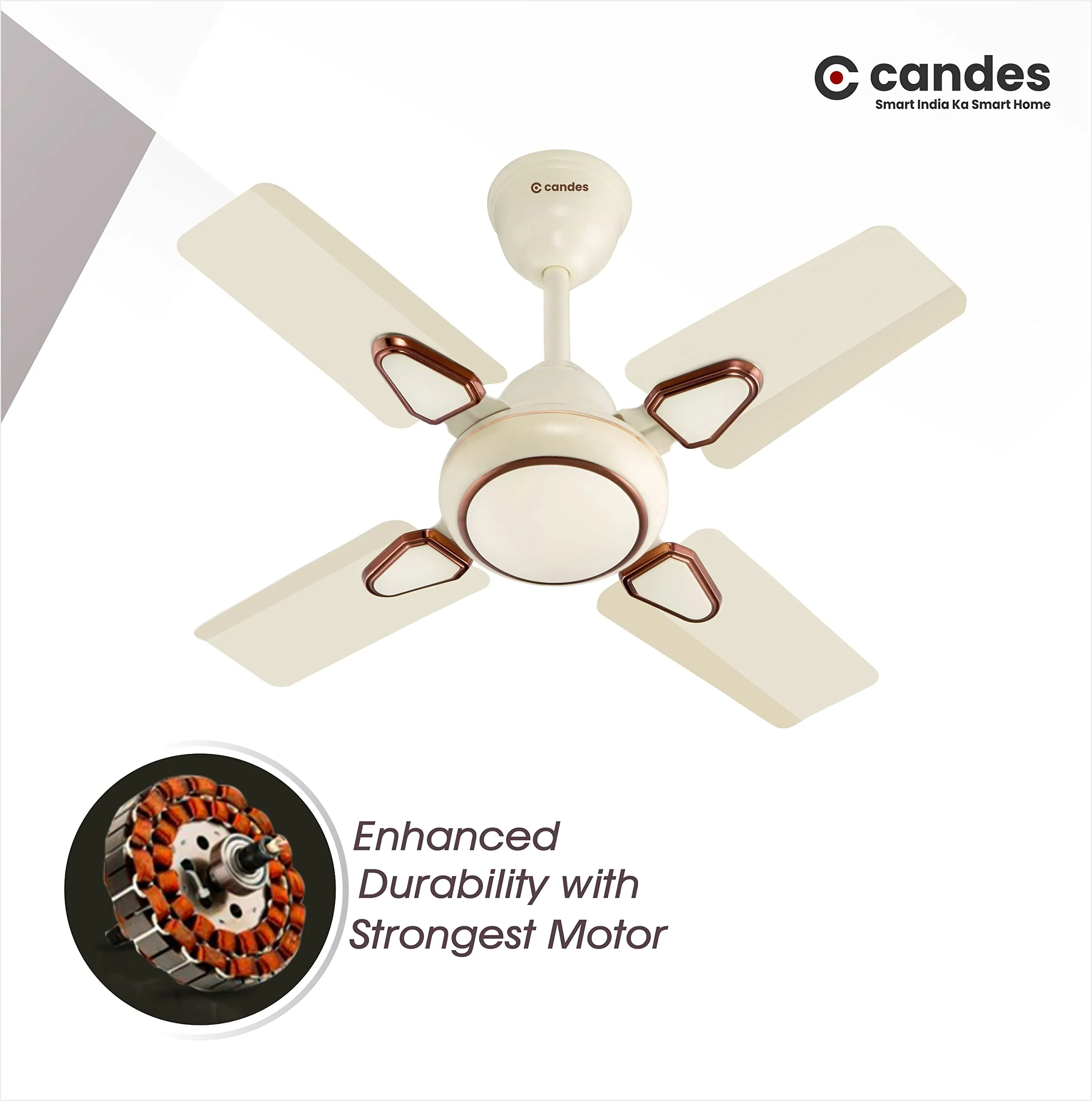 Candes Brio Turbo 600 mm /24 inch Ceiling Fan with Remote Control | BEE Star Rated, High Air Delivery & Energy Saving | Small Fan for Kitchen, Balcony & Small Room | 1 1 Year Warranty | Ivory