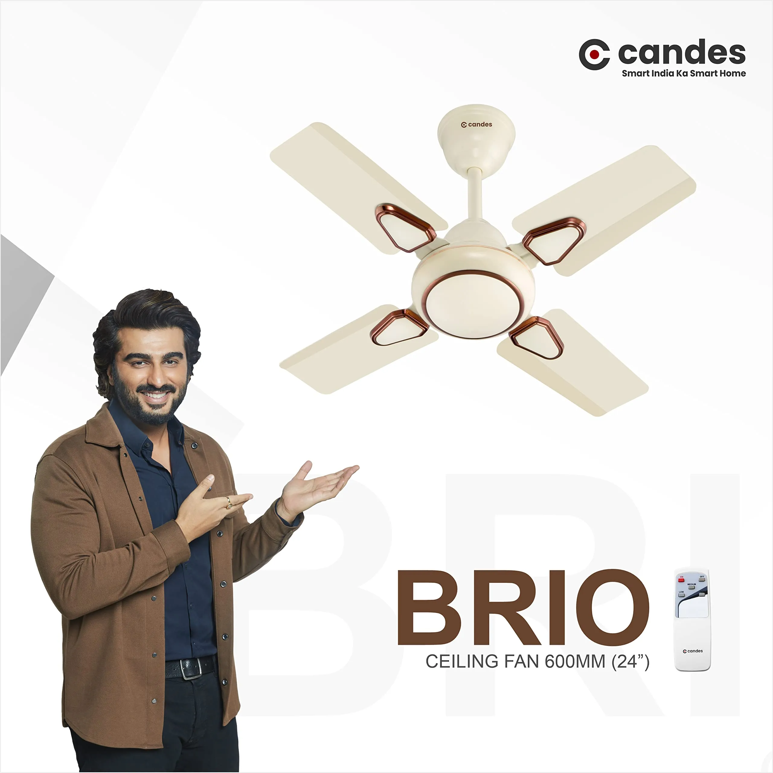 Candes Brio Turbo 600 mm /24 inch Ceiling Fan with Remote Control | BEE Star Rated, High Air Delivery & Energy Saving | Small Fan for Kitchen, Balcony & Small Room | 1 1 Year Warranty | Ivory