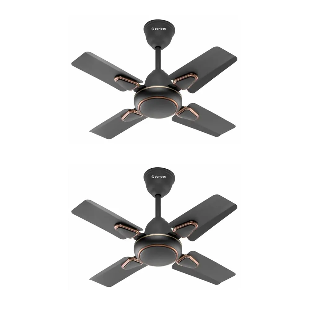 Candes Brio Turbo 600 mm / 24 Inch High Speed 4 Blade Anti-Dust Ceiling Fan, 405 RPM, Suitable for Kitchen/Veranda/Balcony/Small Room (Pack of 2, Coffee Brown)