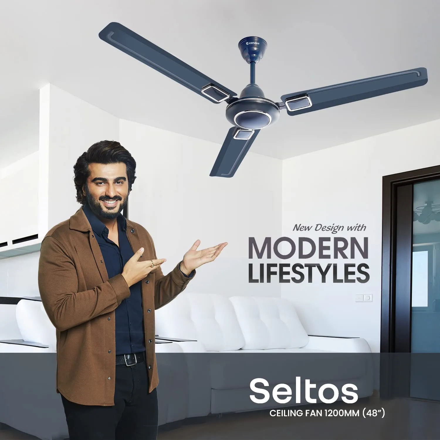 Candes Seltos 1200mm/48 inch High Speed Anti-dust Decorative 405 RPM, 3 Star Rated Ceiling Fan with 2 Yrs Warranty (Silver Grey)