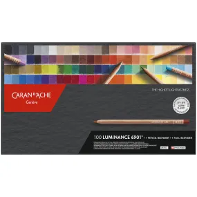 Caran d'Ache Luminance 6901 Professional Permanent Colour Pencil Box of 100 Assorted Coloured Pencils, 1 Pencil Blender   1 Full Blender