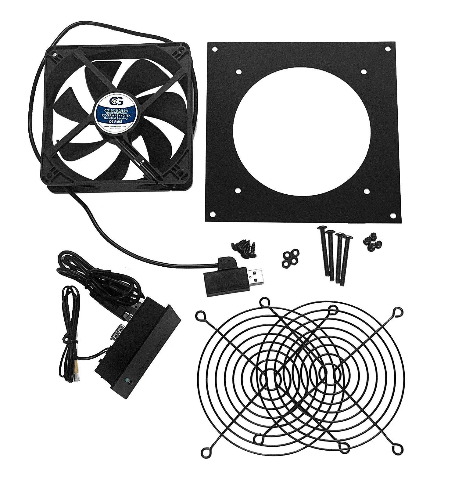 Coolerguys Pro-Metal  Single 120mm USB Fan Kit with Pre-set Thermal Controller: Cabcool1201-M-USB/Pre