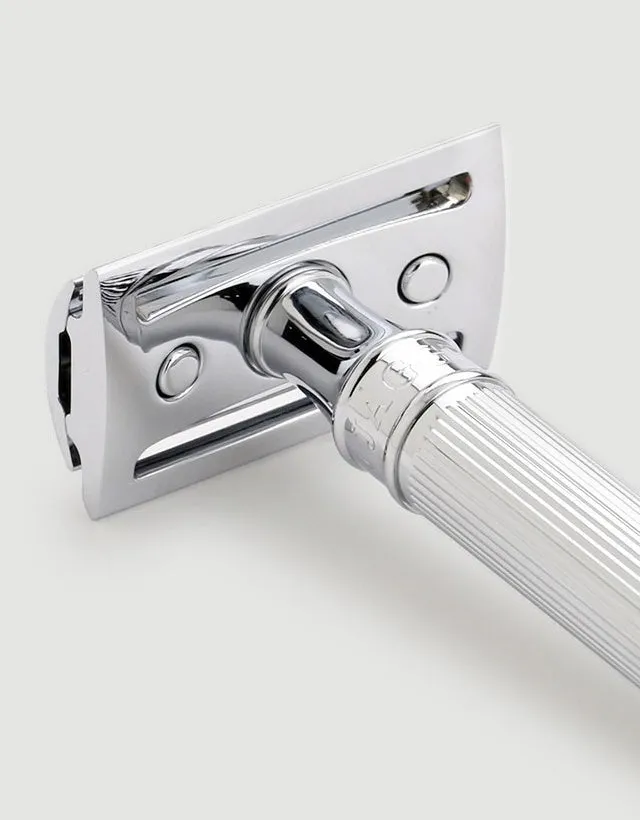 Edwin Jagger - Double Edge Safety Razor, Extra Long Handle, Lined, Chrome Plated, Feather Blade