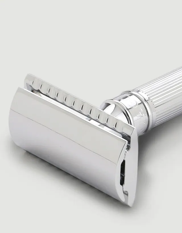 Edwin Jagger - Double Edge Safety Razor, Extra Long Handle, Lined, Chrome Plated, Feather Blade