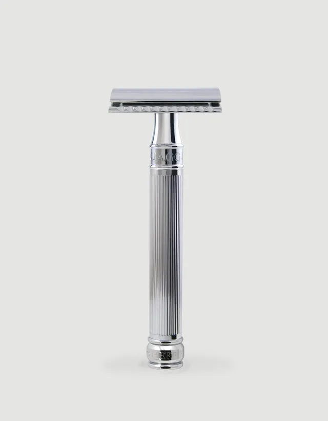 Edwin Jagger - Double Edge Safety Razor, Extra Long Handle, Lined, Chrome Plated, Feather Blade