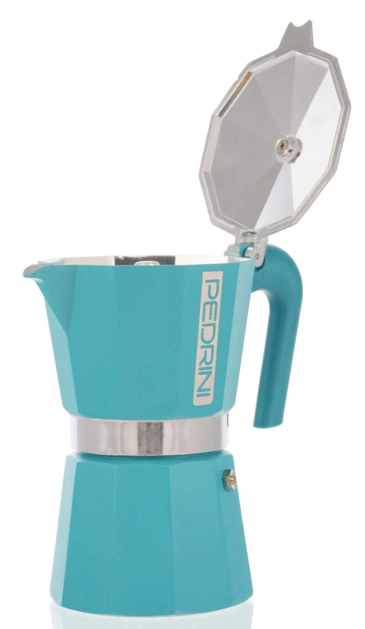 Espresso Coffee Maker Moka Pot: PEDRINI ITALY Polished Aluminium Stovetop Espresso Maker - Blue, available in 4 sizes