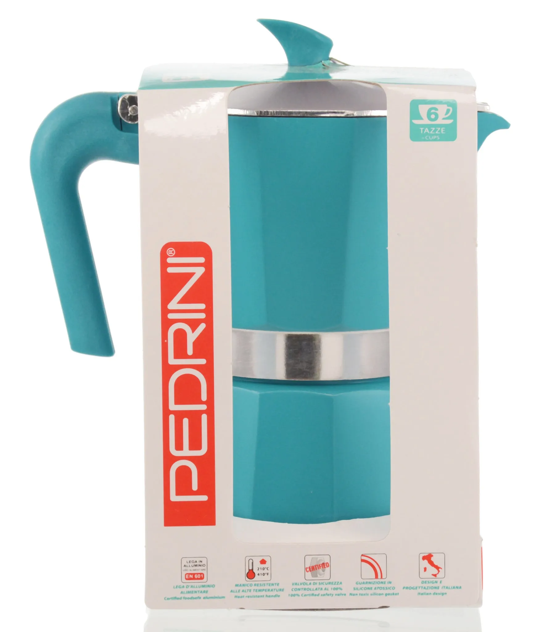 Espresso Coffee Maker Moka Pot: PEDRINI ITALY Polished Aluminium Stovetop Espresso Maker - Blue, available in 4 sizes