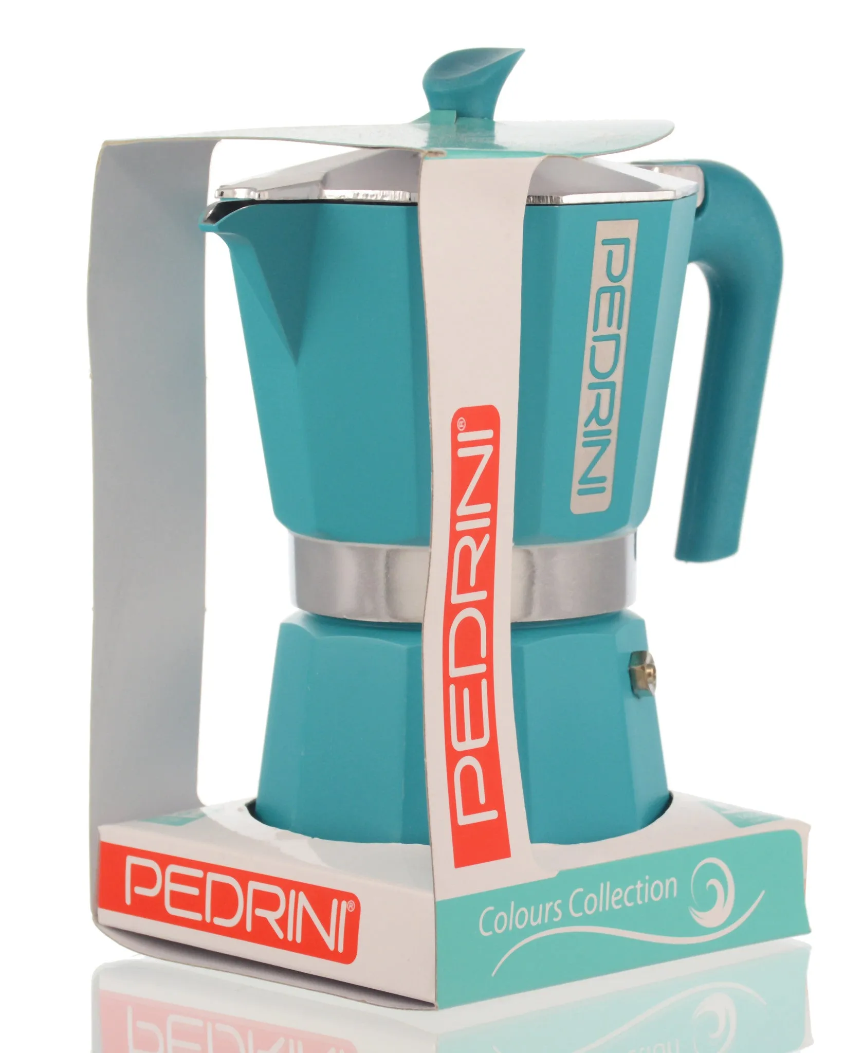 Espresso Coffee Maker Moka Pot: PEDRINI ITALY Polished Aluminium Stovetop Espresso Maker - Blue, available in 4 sizes