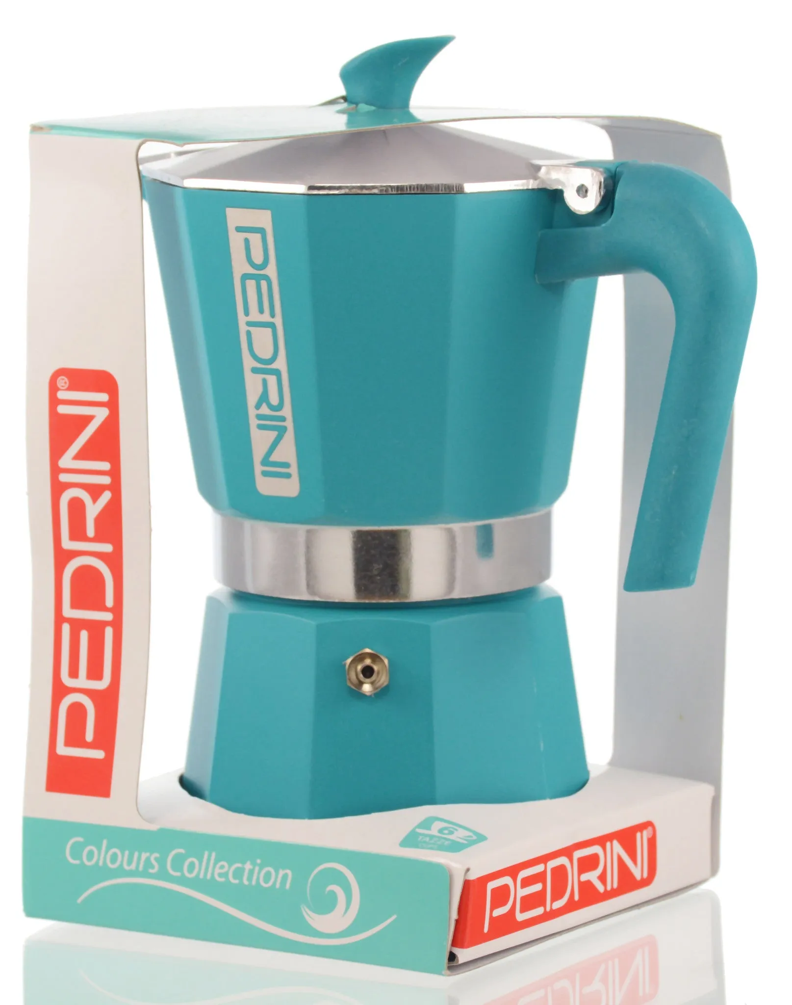 Espresso Coffee Maker Moka Pot: PEDRINI ITALY Polished Aluminium Stovetop Espresso Maker - Blue, available in 4 sizes