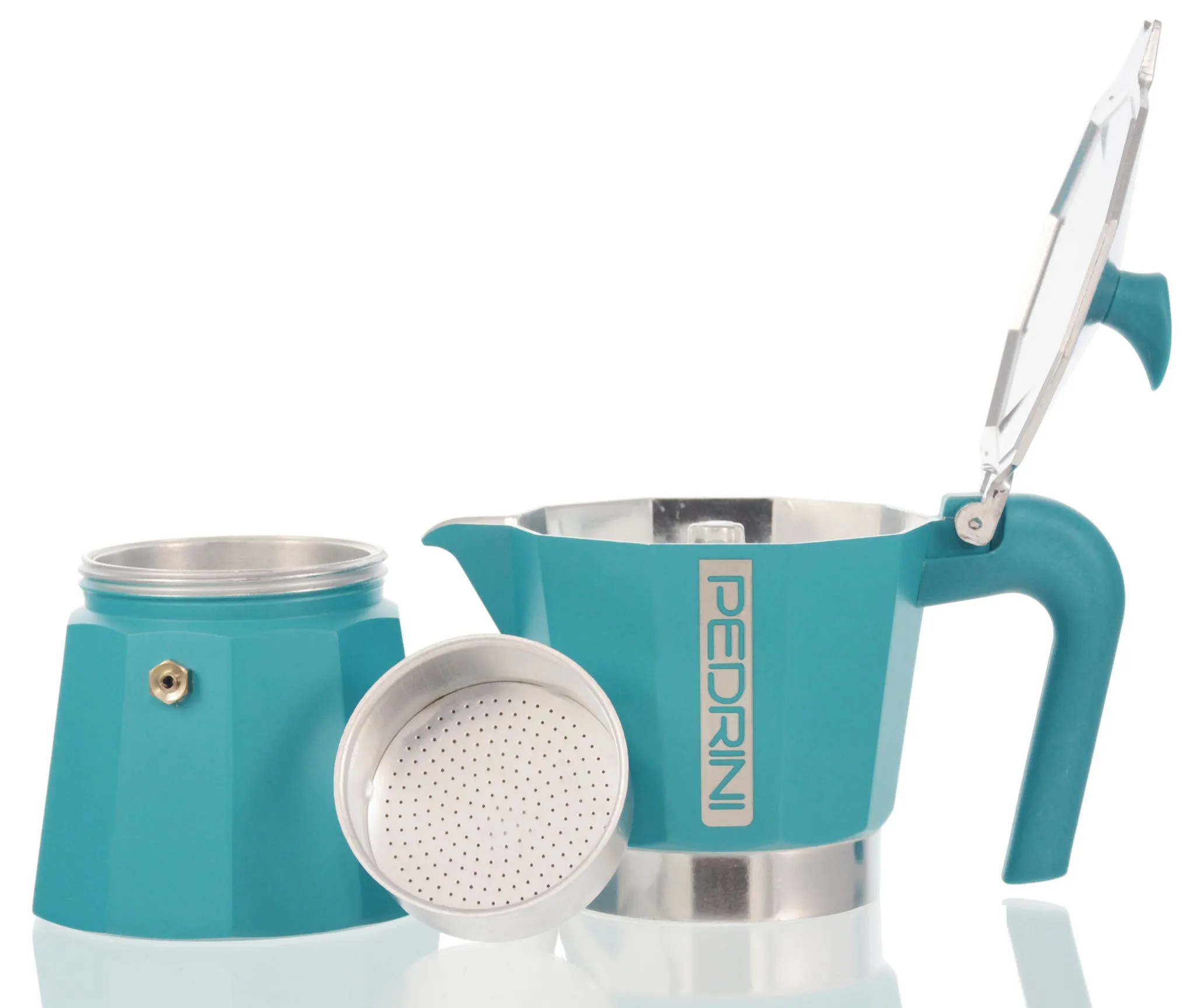 Espresso Coffee Maker Moka Pot: PEDRINI ITALY Polished Aluminium Stovetop Espresso Maker - Blue, available in 4 sizes