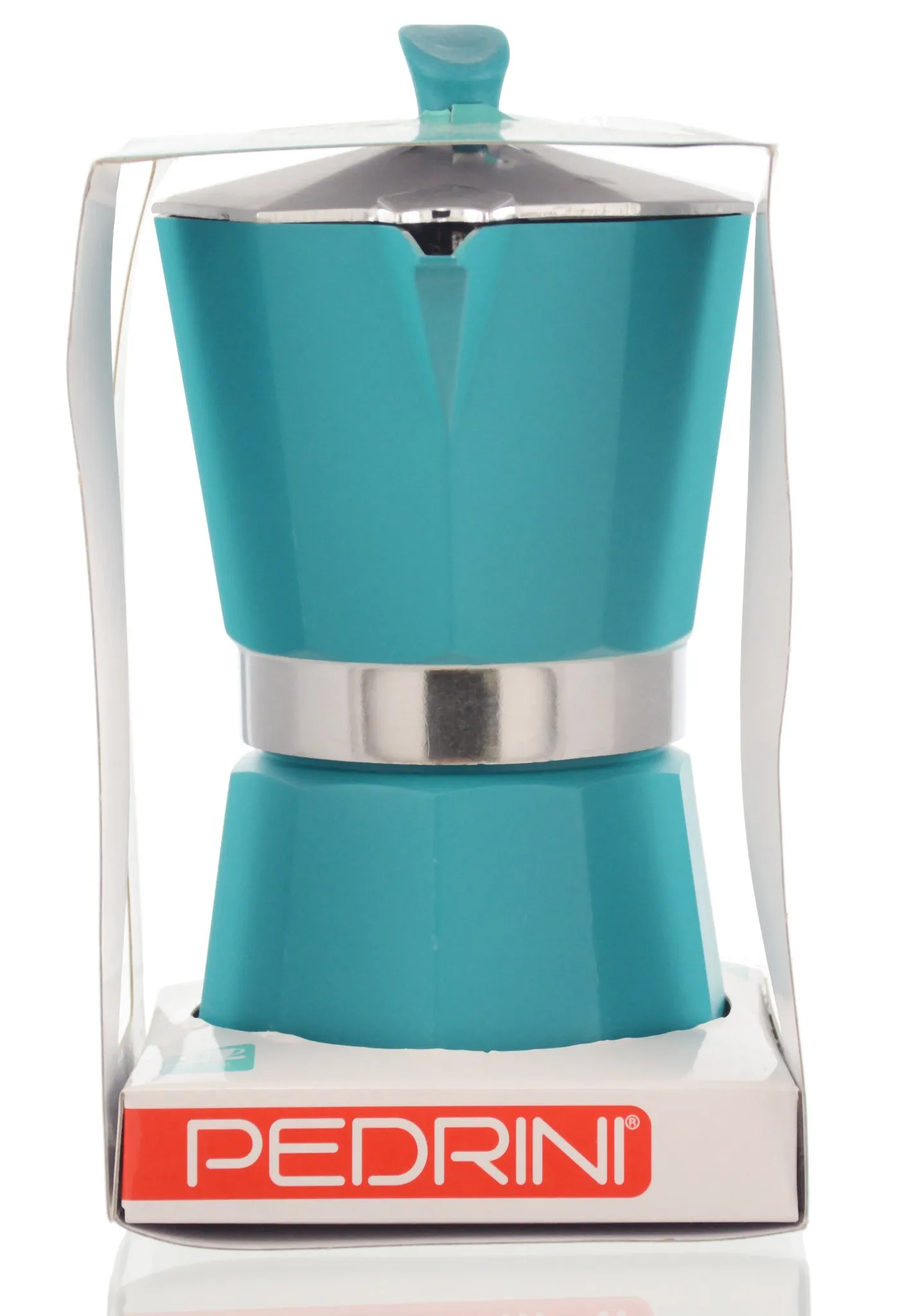 Espresso Coffee Maker Moka Pot: PEDRINI ITALY Polished Aluminium Stovetop Espresso Maker - Blue, available in 4 sizes