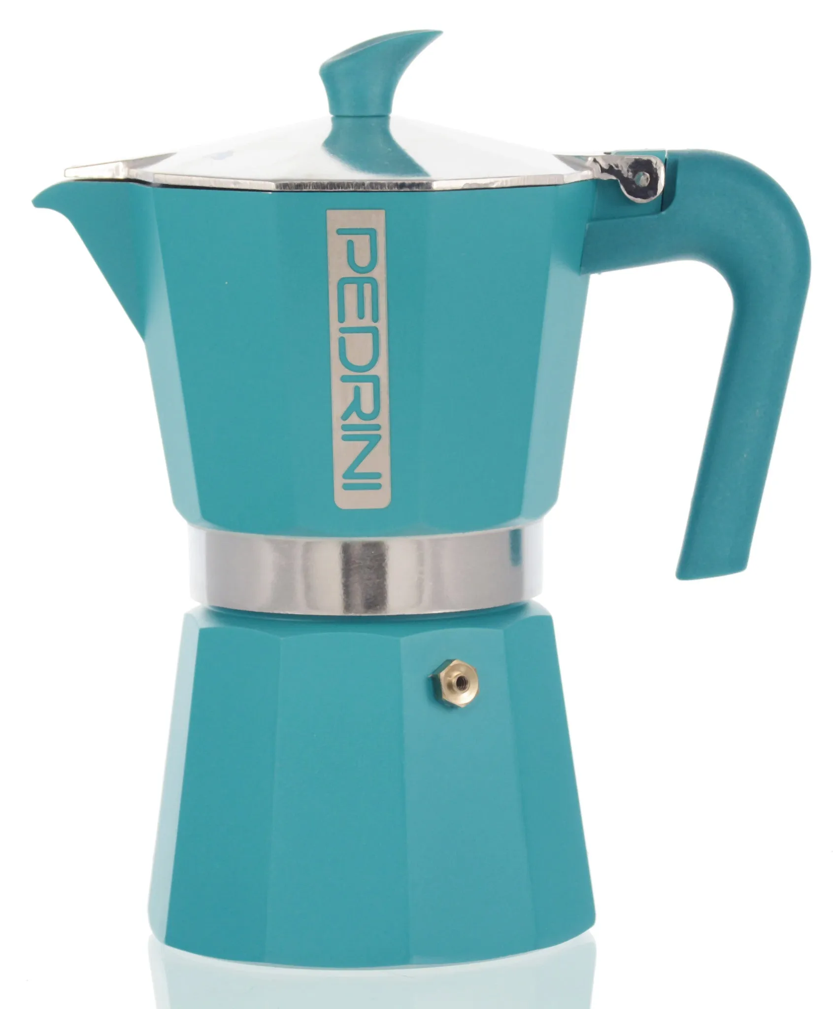 Espresso Coffee Maker Moka Pot: PEDRINI ITALY Polished Aluminium Stovetop Espresso Maker - Blue, available in 4 sizes