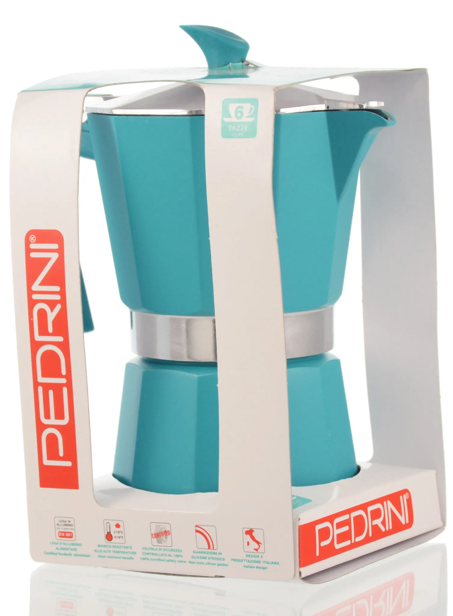 Espresso Coffee Maker Moka Pot: PEDRINI ITALY Polished Aluminium Stovetop Espresso Maker - Blue, available in 4 sizes