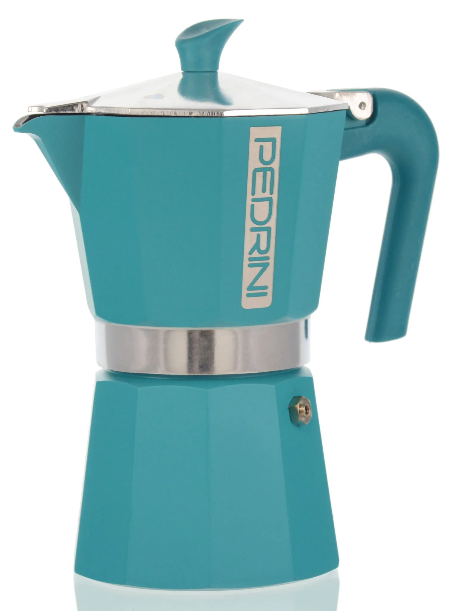 Espresso Coffee Maker Moka Pot: PEDRINI ITALY Polished Aluminium Stovetop Espresso Maker - Blue, available in 4 sizes