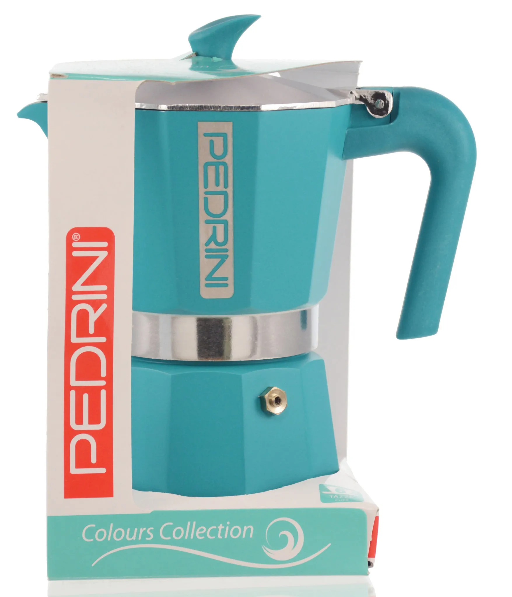 Espresso Coffee Maker Moka Pot: PEDRINI ITALY Polished Aluminium Stovetop Espresso Maker - Blue, available in 4 sizes