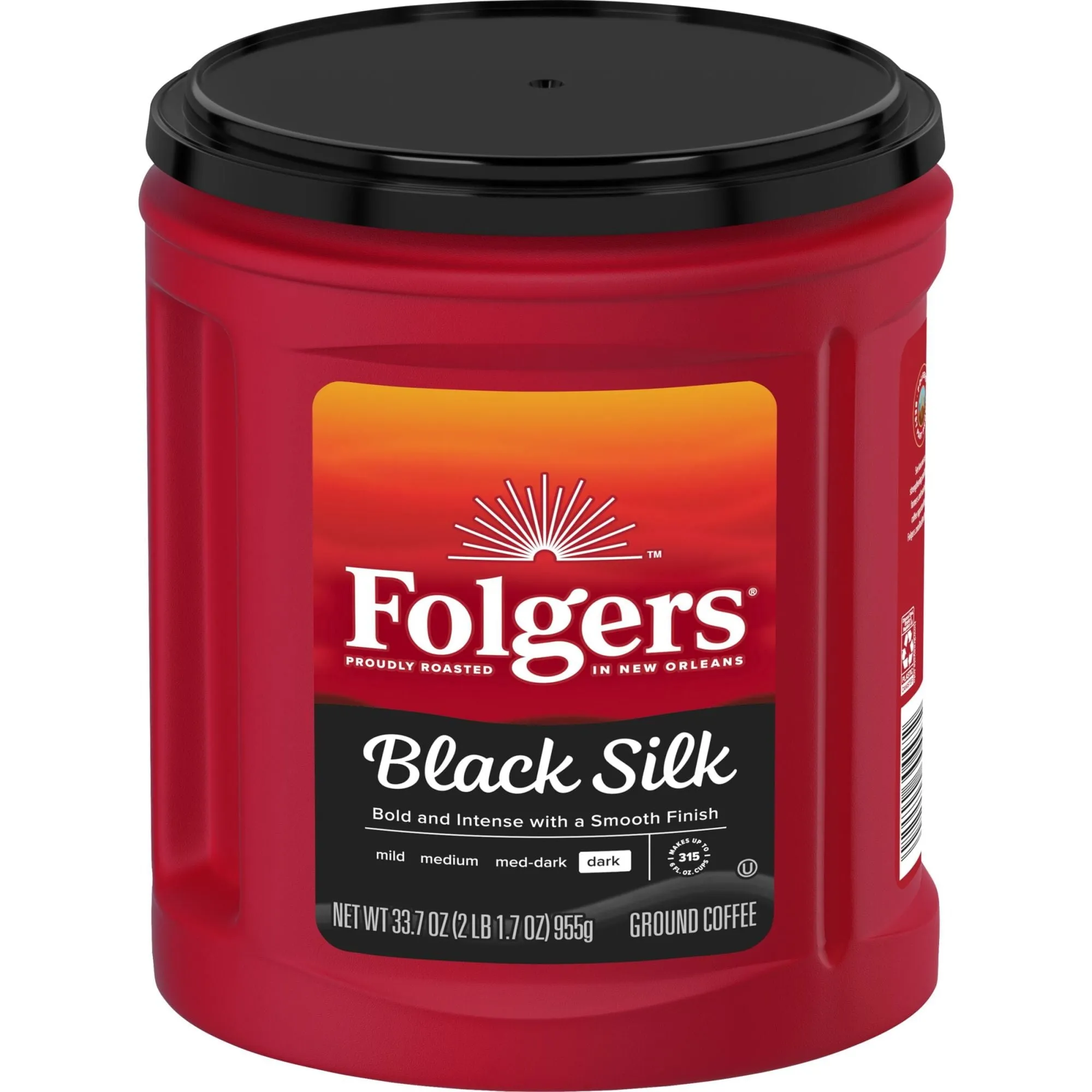 Folgers Black Silk Ground Coffee, Smooth Dark Roast Coffee, 33.7Ounce Canister