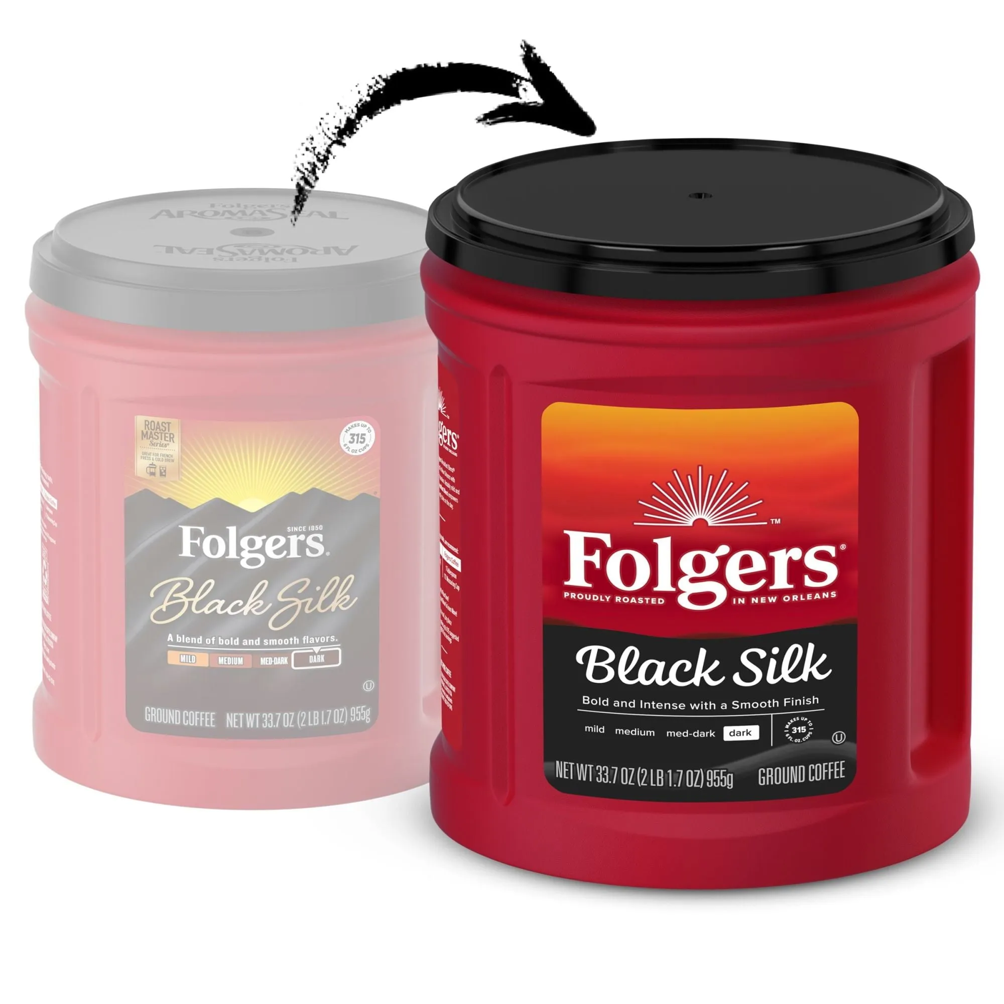 Folgers Black Silk Ground Coffee, Smooth Dark Roast Coffee, 33.7Ounce Canister