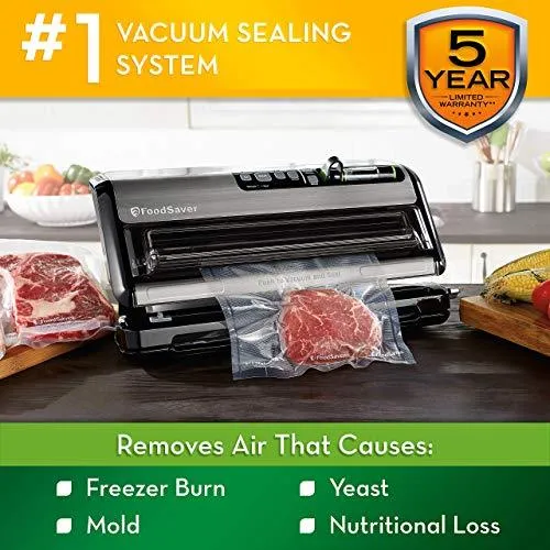 FoodSaver FM5200 2-in-1 Automatic Vacuum Sealer Machine with Express Bag Maker | Safety Certified | Silver, 9.3 x 17.6 x 9.6 inches