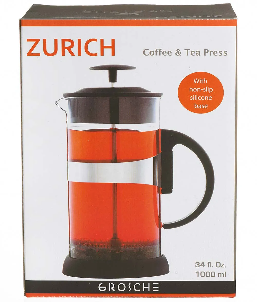 French Press: GROSCHE Zurich - Black, 1000ml/34 fl. oz - Refurbished