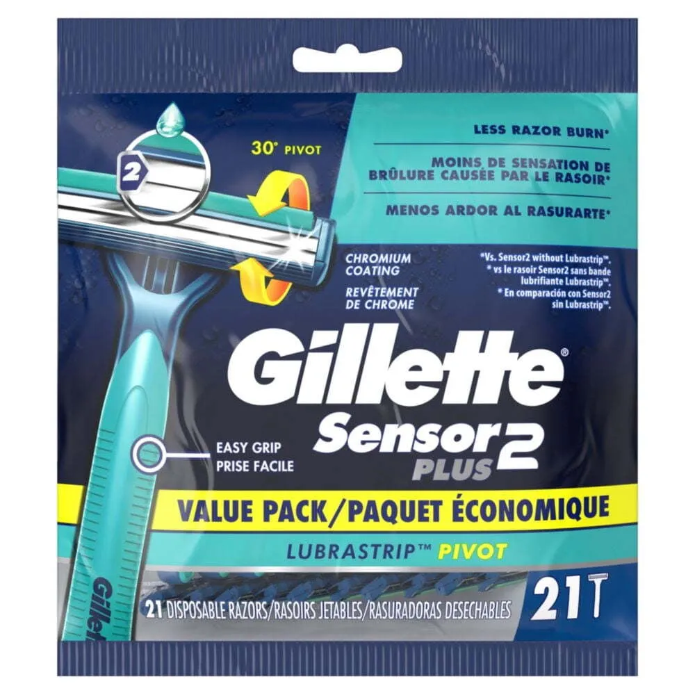 Gillette Sensor2 Plus Pivot Men's Disposable Razor, 21 Razors, Blue