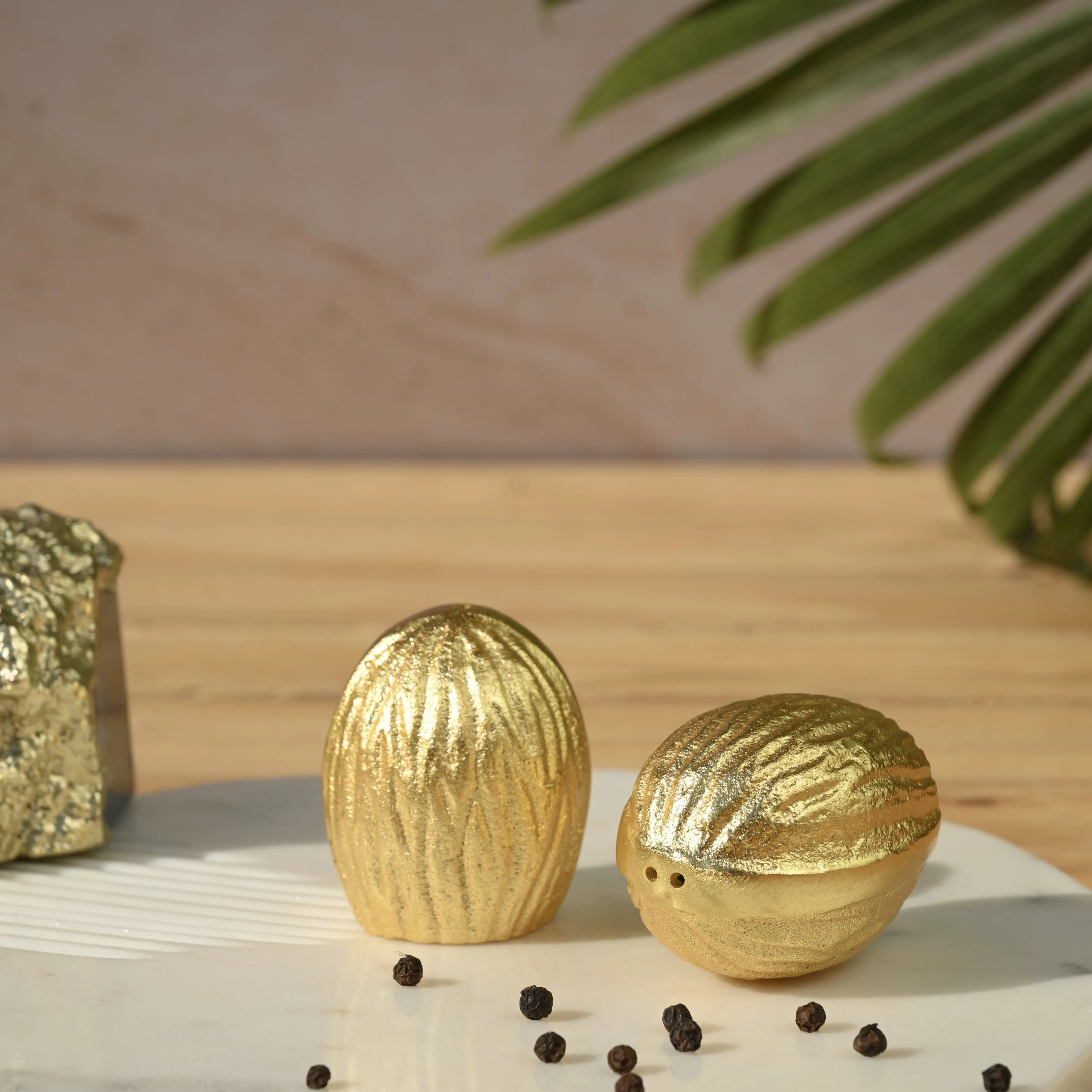 Gold Walnut Salt and Pepper Shakers