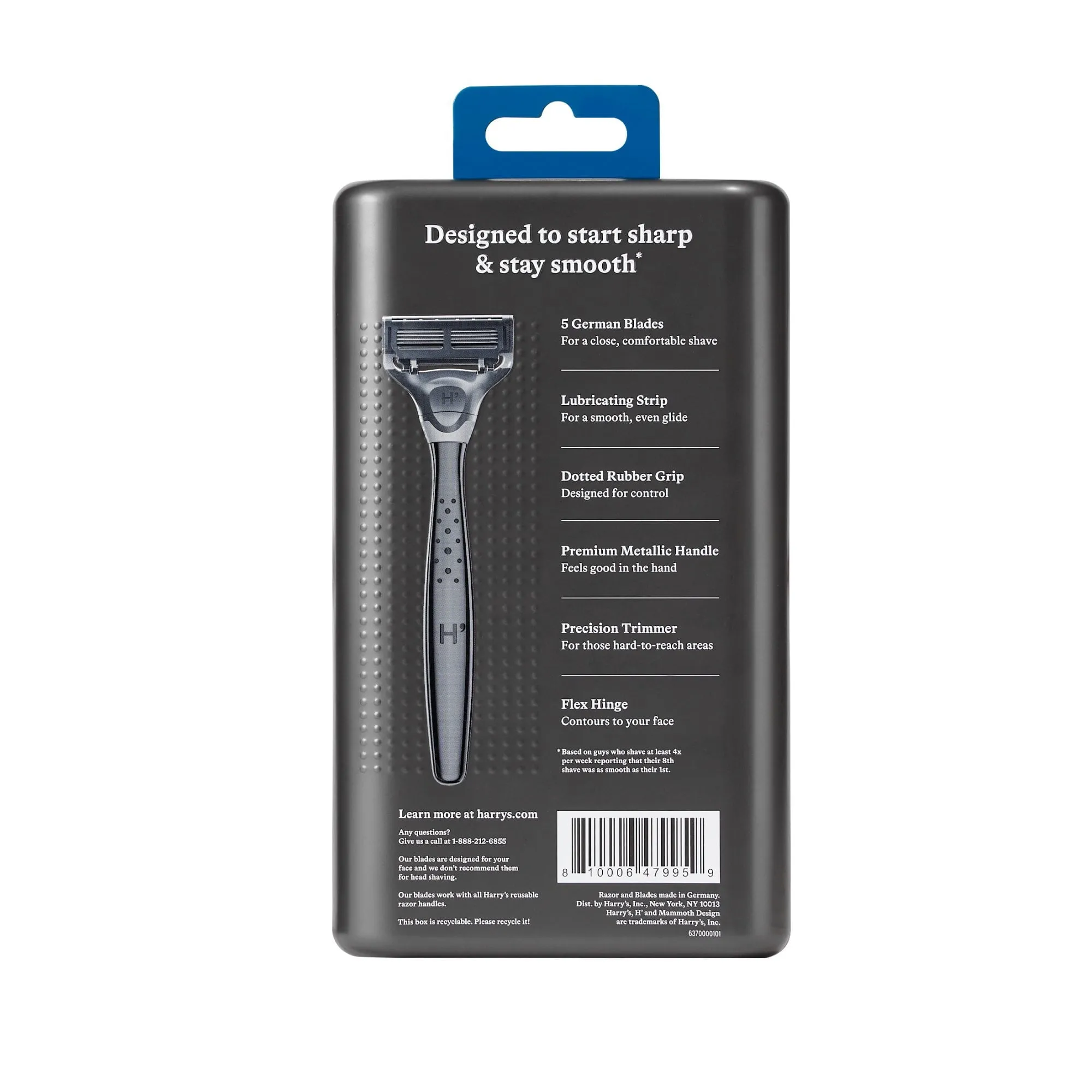 Harry's Men's Manual Craft Razor Handle and Two 5-Blade Razor Cartridges, Metallic