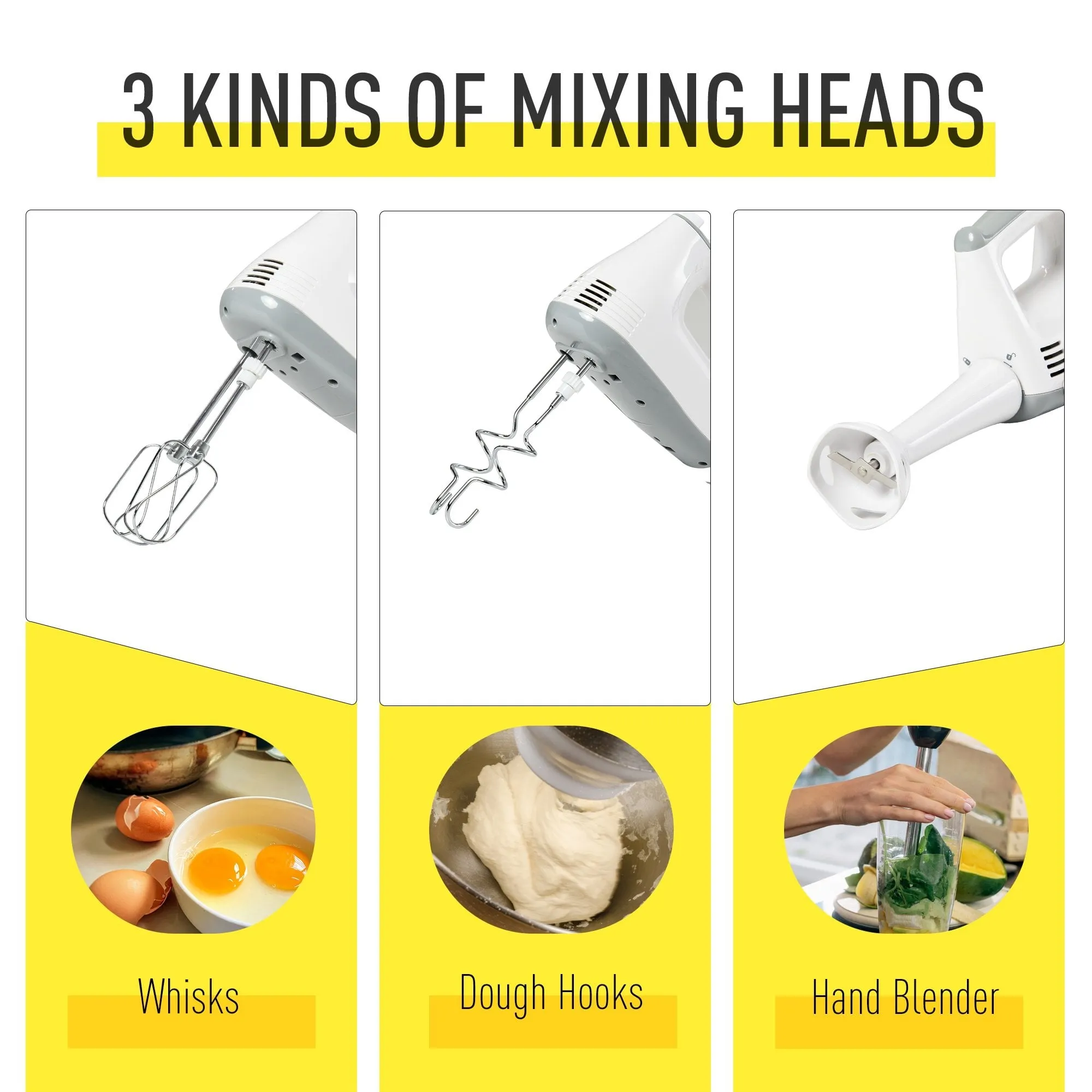 HOMCOM Electric Stand and Hand Blender with 6 Speed, Electric Hand Whisk, 3.4 Litre Mixing Bowl,