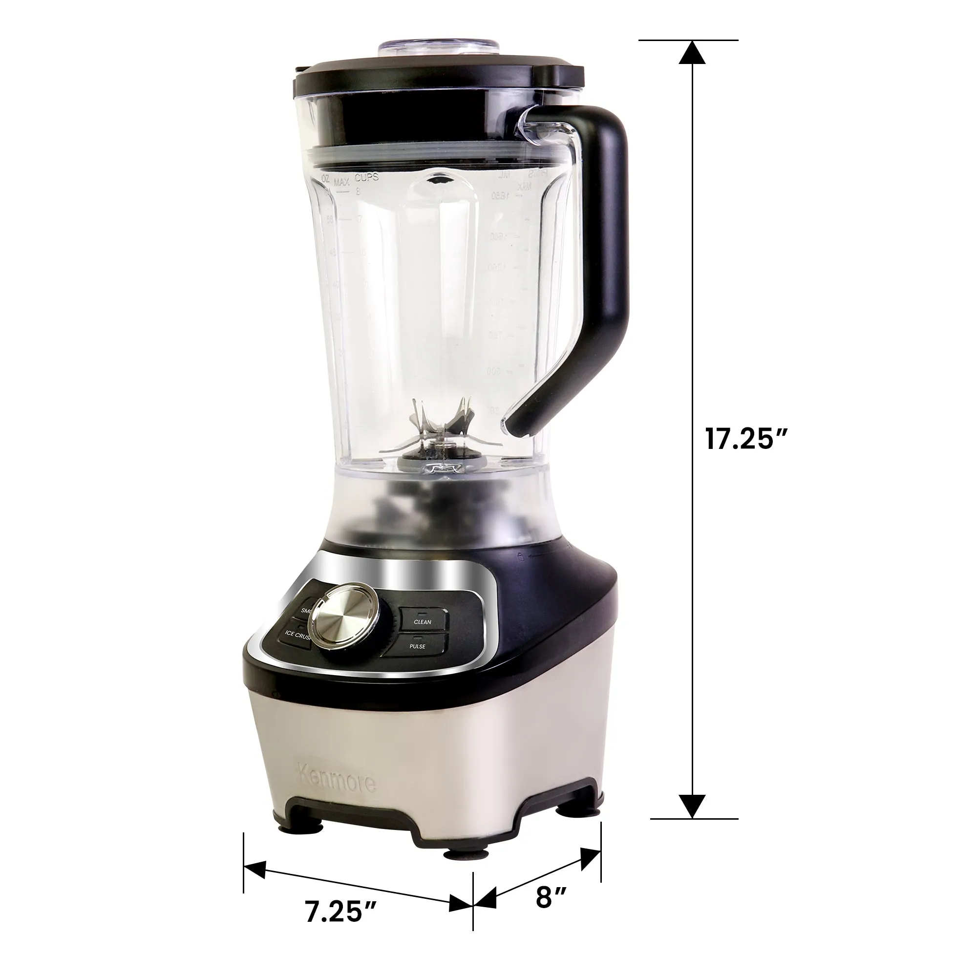 Kenmore Stand Blender, 1200W Motor, Programmed Smoothie, Ice Crushing and Self Clean Modes, Variable Speed Kitchen Blender, 64 oz (8-cup) Tritan Pitcher, Dishwasher-Safe, Stainless Steel and Black