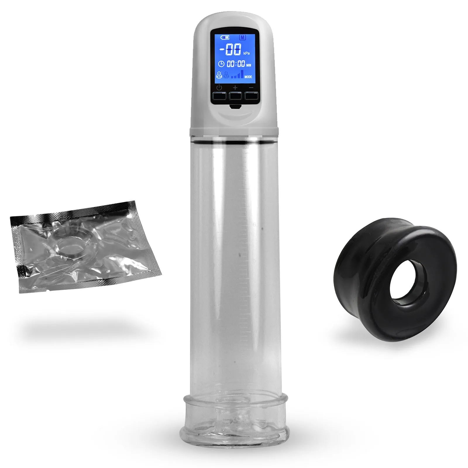 LeLuv Auto Smart LCD Penis Pump | 2.4" x 8" Kit with  2 Sleeves and  1 Cock Ring