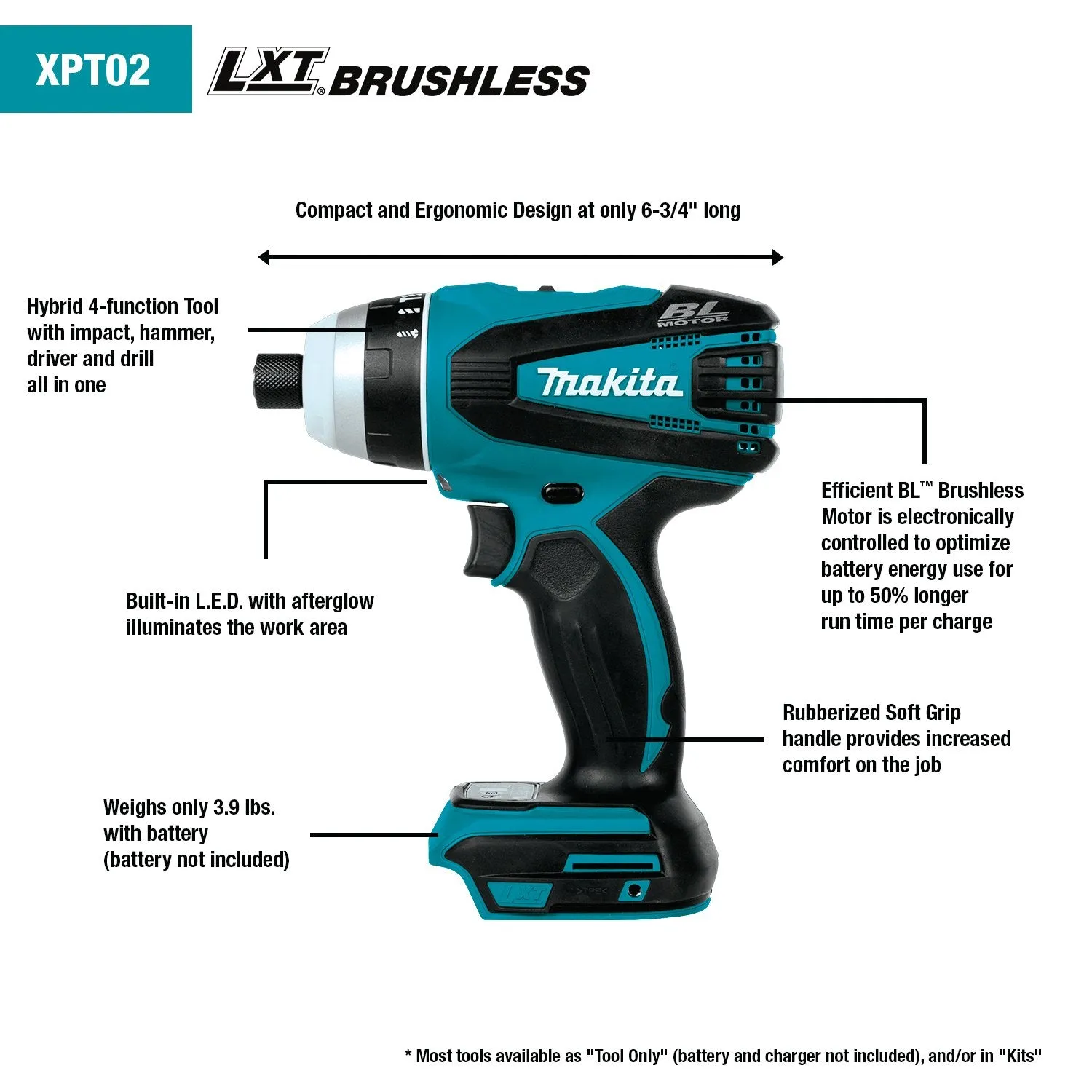 Makita (XPT02Z) 18V LXT® Brushless Hybrid Impact Driver (Tool Only)