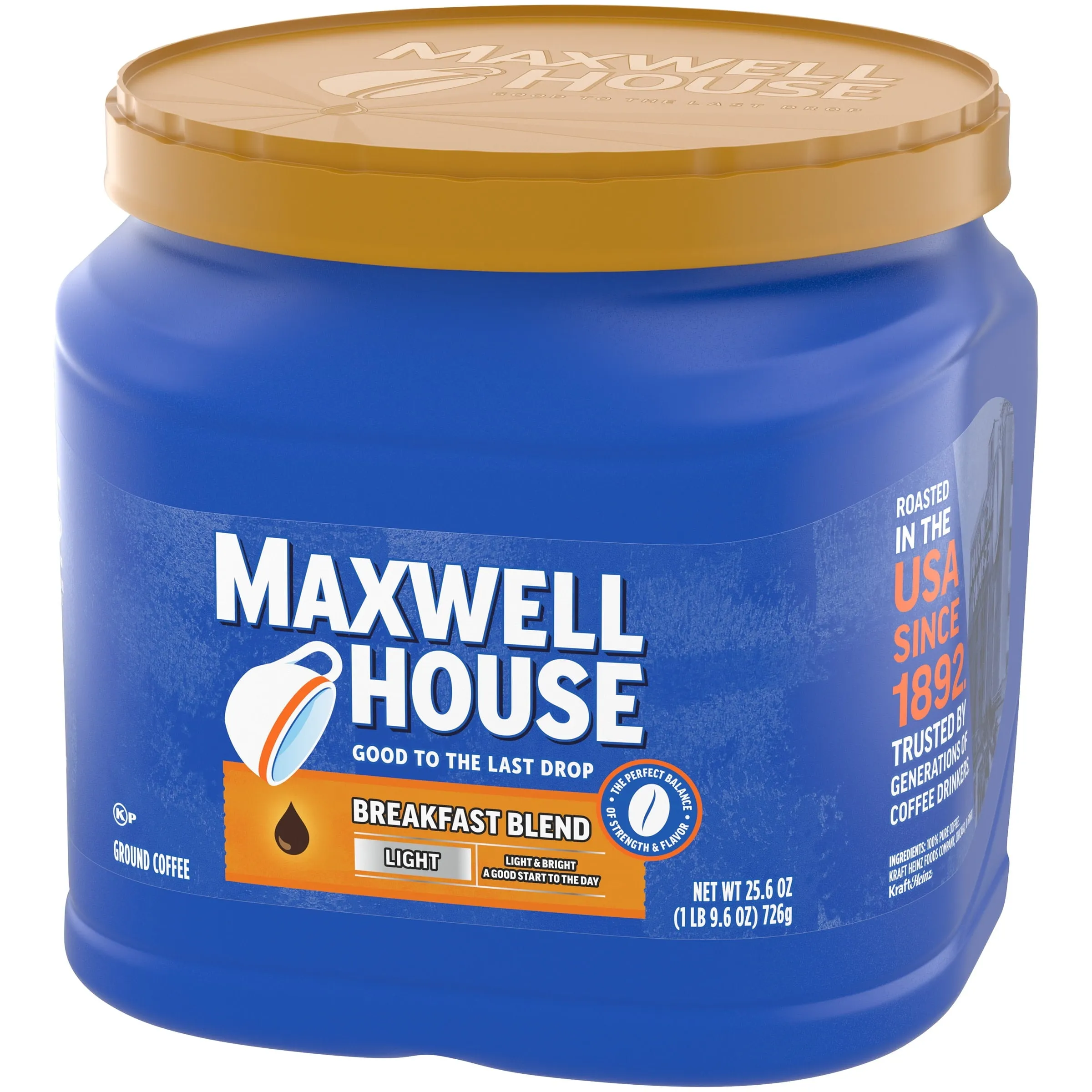 Maxwell House Light Roast Breakfast Blend Ground Coffee, 25.6 oz. Canister