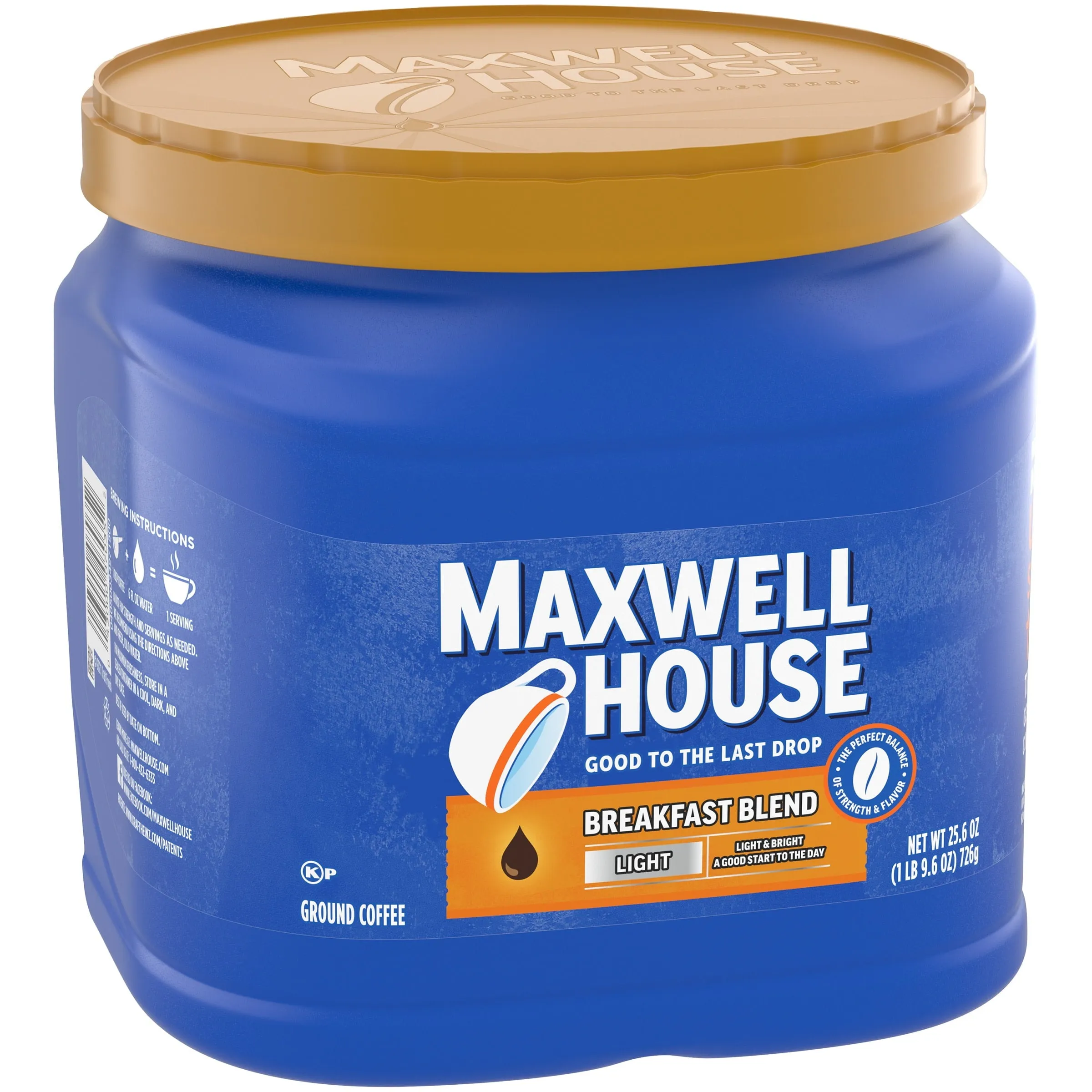 Maxwell House Light Roast Breakfast Blend Ground Coffee, 25.6 oz. Canister