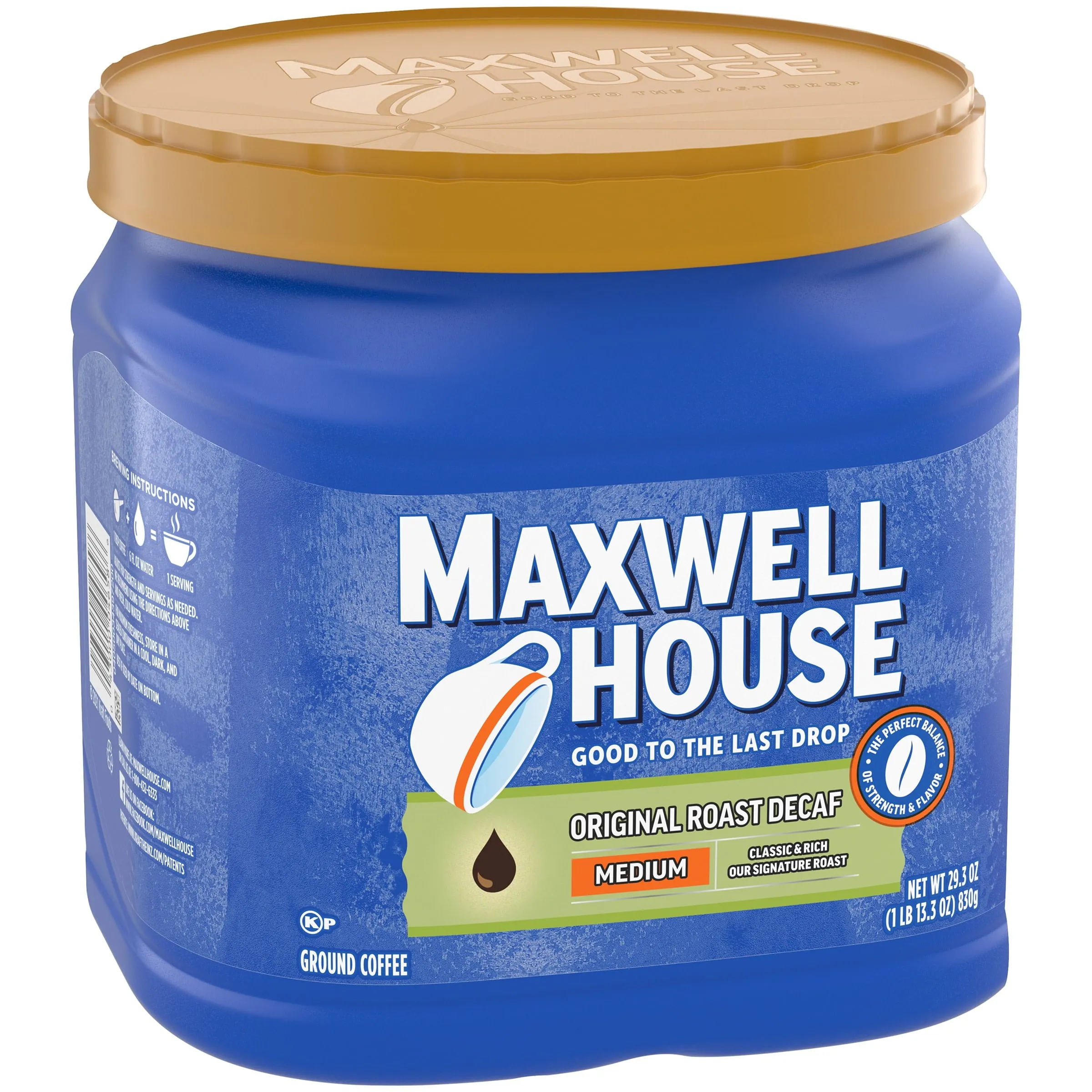 Maxwell House The Original Roast Decaf Medium Roast Ground Coffee, 29.3 oz Canister