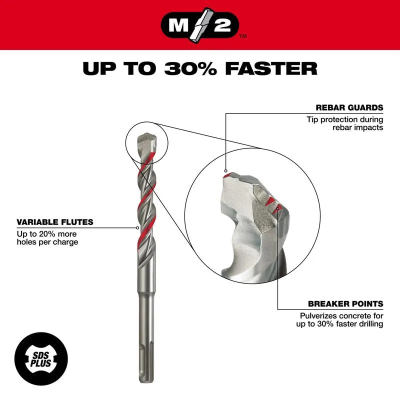 Milwaukee M/2 3/8 in. X 12 in. L Carbide Tipped SDS-plus Hammer Drill Bit SDS-Plus Shank 1 pc